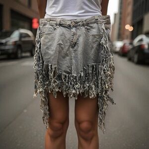 Fringe Denim Shorts